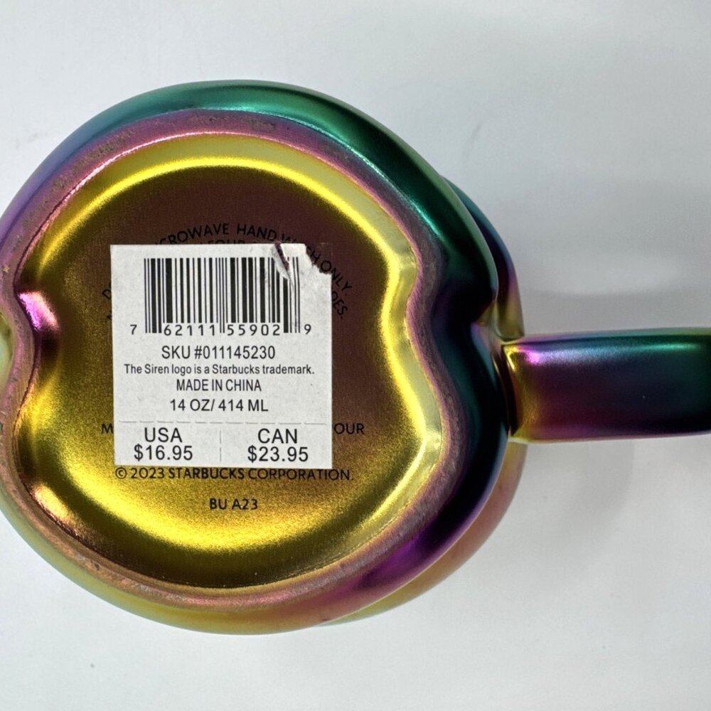 Starbucks Skull Mug Rainbow Oil Slick Iridescent Gothic Coffee 14 oz NOT USED - Picture 2 of 9